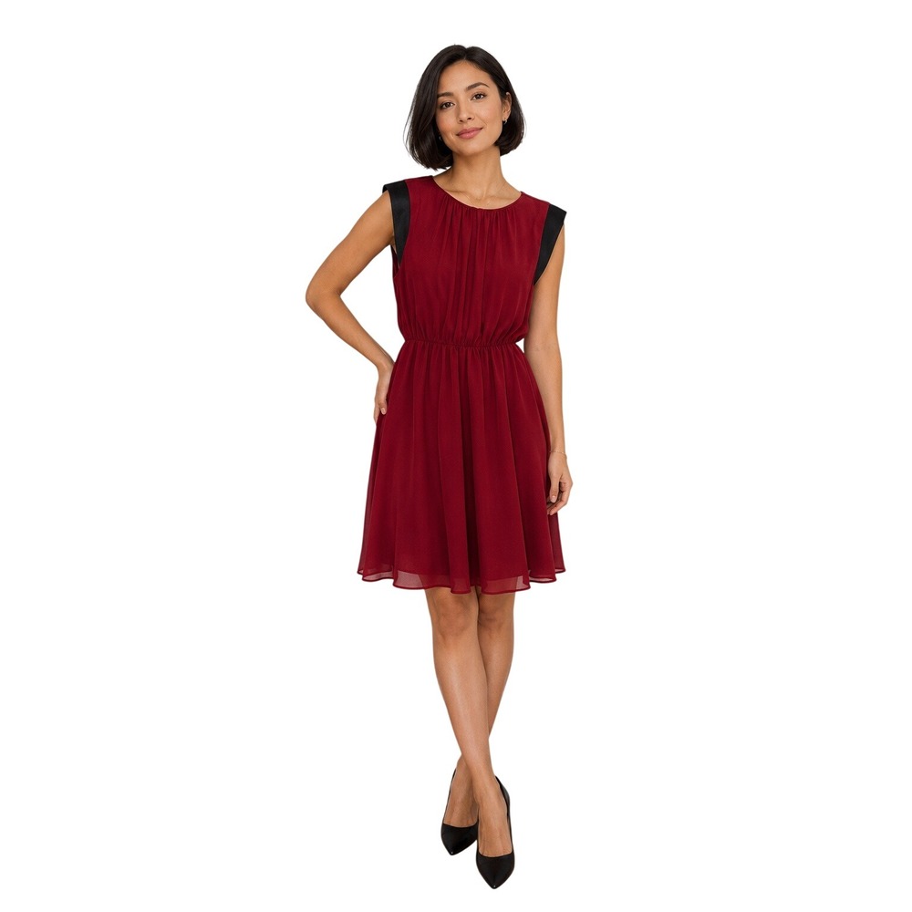 NWT Alice + Olivia Meg Red Silk Lamb Leather Cocktail Dress XS
